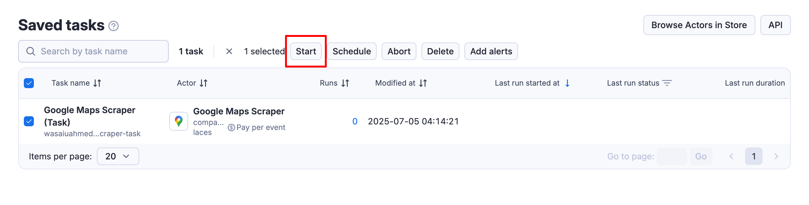 Saved tasks with Start